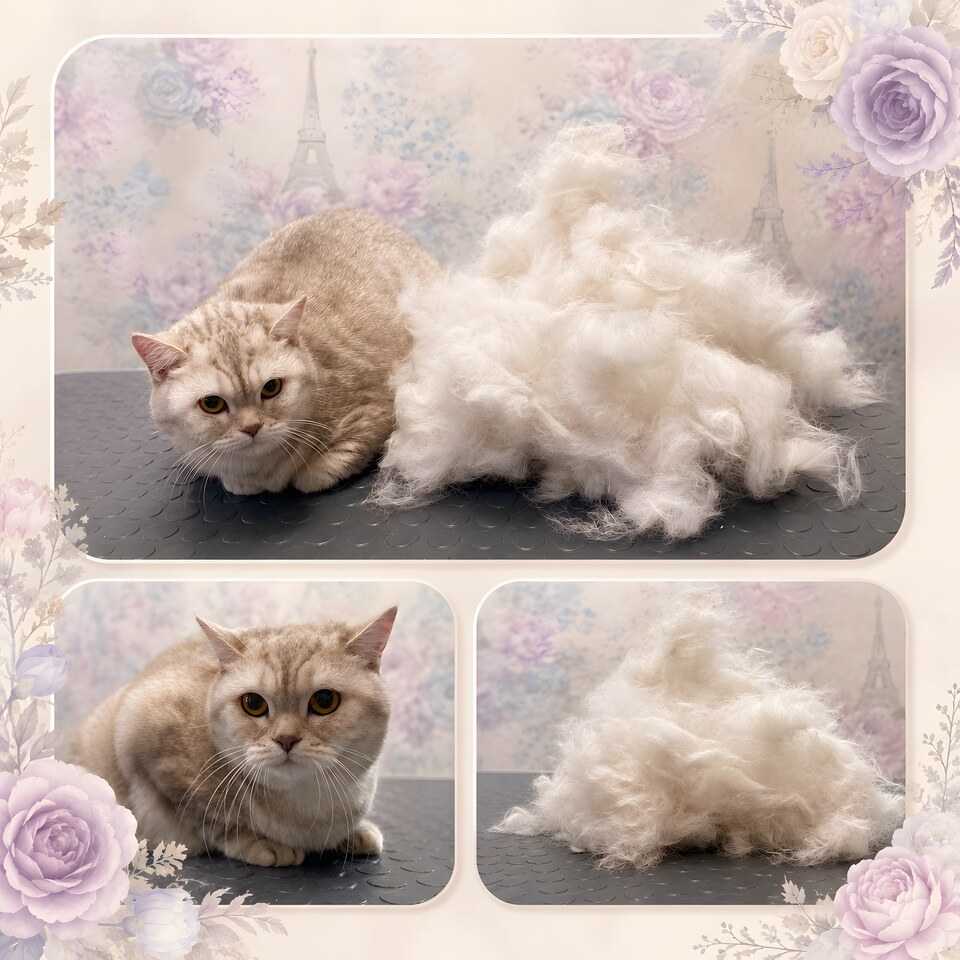 Коллаж со светлым котом после вычёсывания