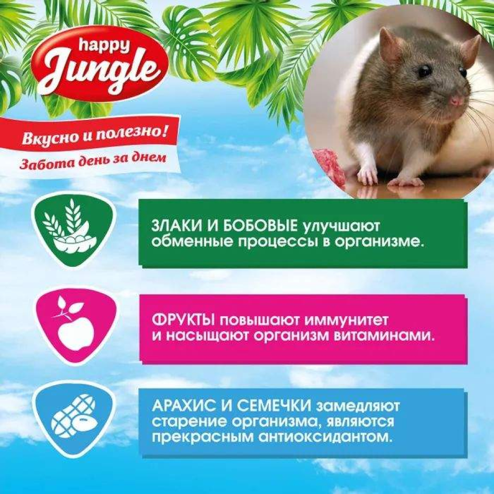 Корм для крыс Happy Jungle, основной рацион, 900 г