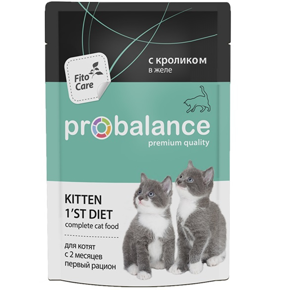 Влажный корм для котят ProBalance Kitten 1'st Diet, кролик в желе, пауч, 85 г