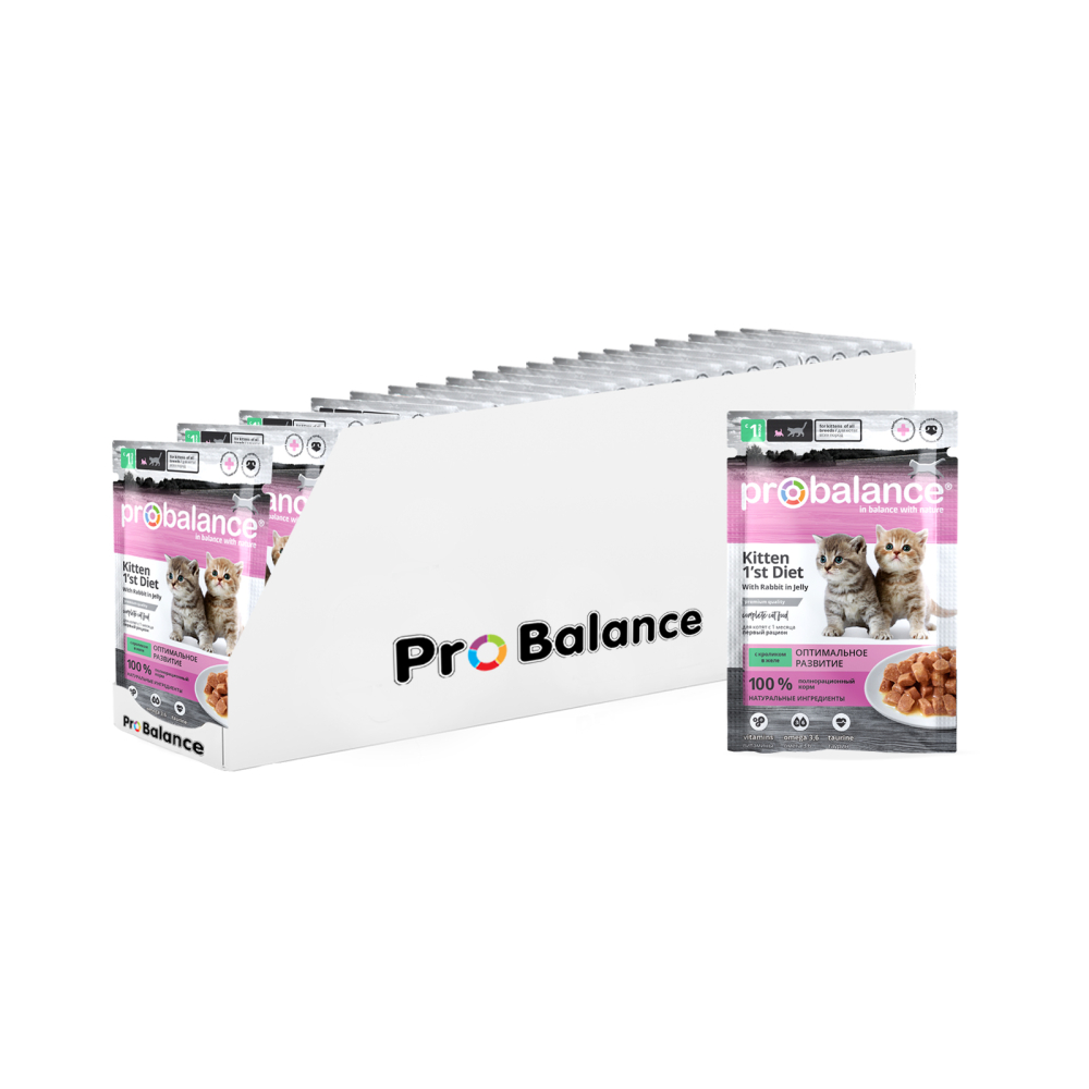 Влажный корм для котят ProBalance Kitten 1'st Diet, кролик в желе, пауч, 85 г