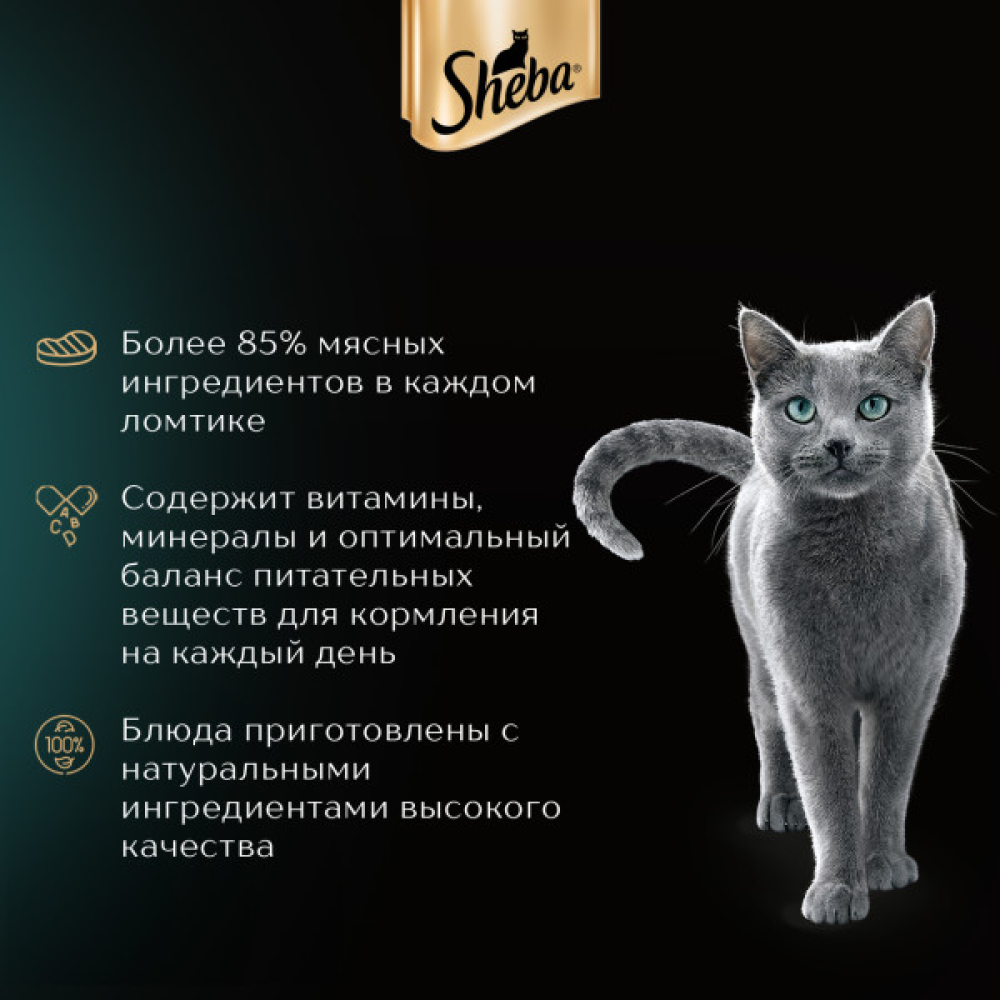 Влажный корм для кошек Sheba, говядина, кусочки в соусе, пауч, 75 г