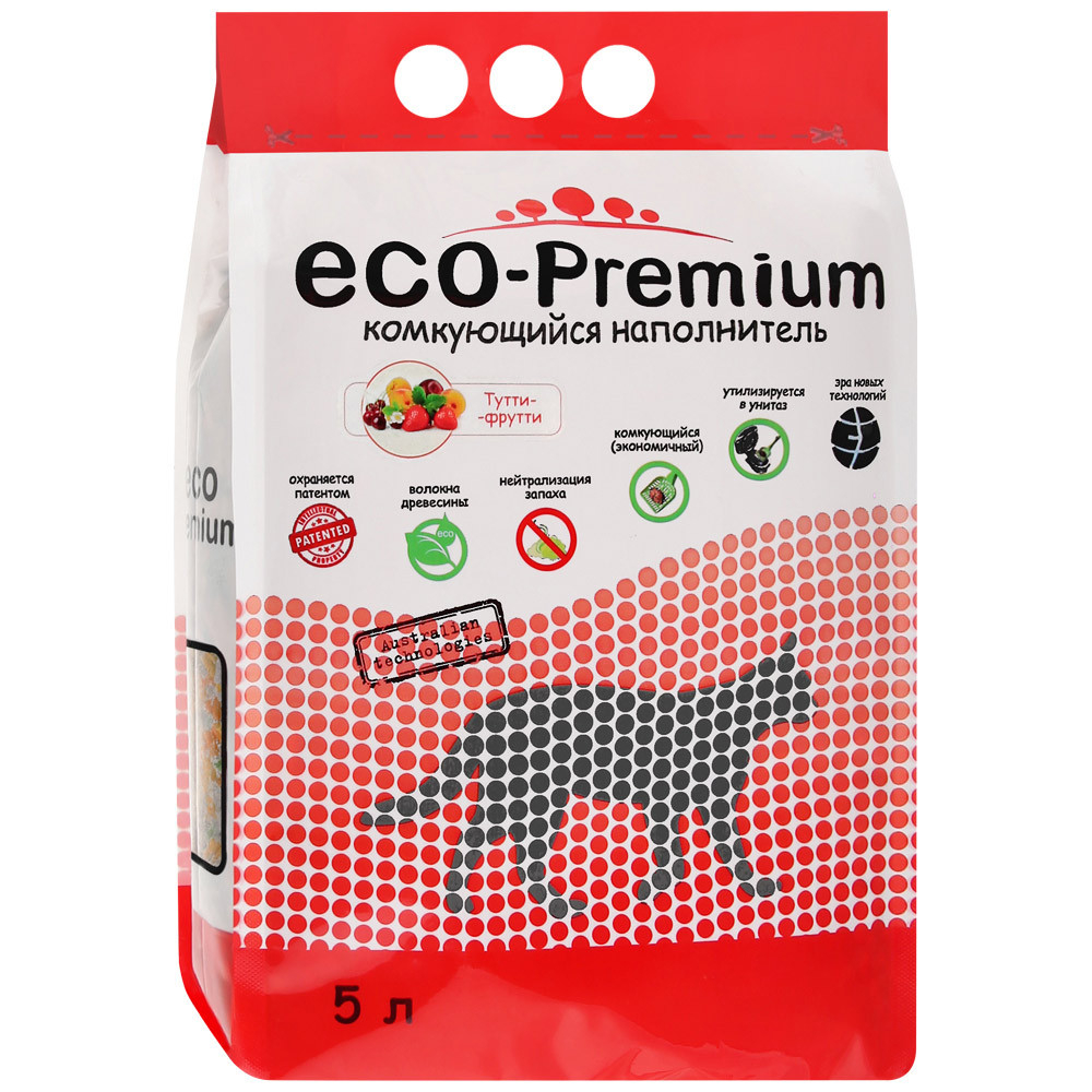 Наполнитель для туалета Eco Premium Тутти-фрутти, древесный, впитывающий, 5 л