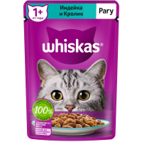 Влажный корм для кошек Whiskas, с кроликом и индейкой, рагу, пауч, 75 г