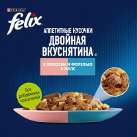 Влажный корм для кошек Felix Двойная вкуснятина, лосось, форель, желе, пауч, 75 г