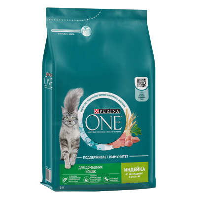 Сухой корм для кошек Purina One при домашнем образе жизни с индейкой и злаками, 3 кг