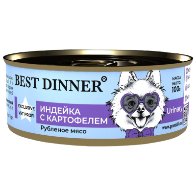 Влажный корм для собак Best Dinner Urinary, со вкусом индейки и картофеля, ж/б, 100 г