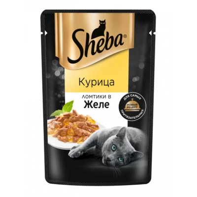 Влажный корм для кошек Sheba, со вкусом курицы, кусочки в желе, пауч, 75 г