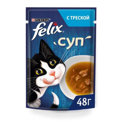 Влажный корм для кошек Felix Суп, треска, пауч, 48г