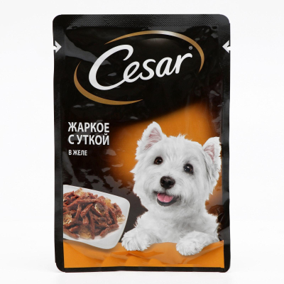 Влажный корм для собак Cesar, со вкусом жаркое с уткой, в желе, пауч, 85 г